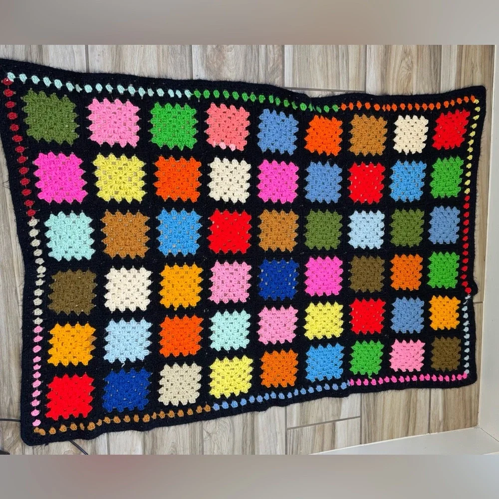 Colorful vintage‎ style crotchet throw blanket